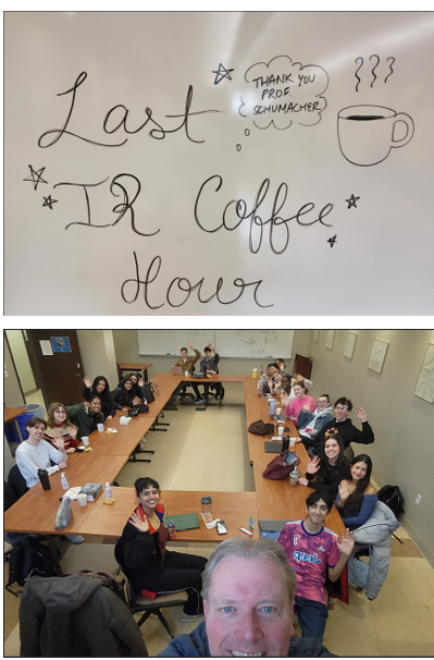 Image of IR students at final IR Coffee Hour March 25, 2026